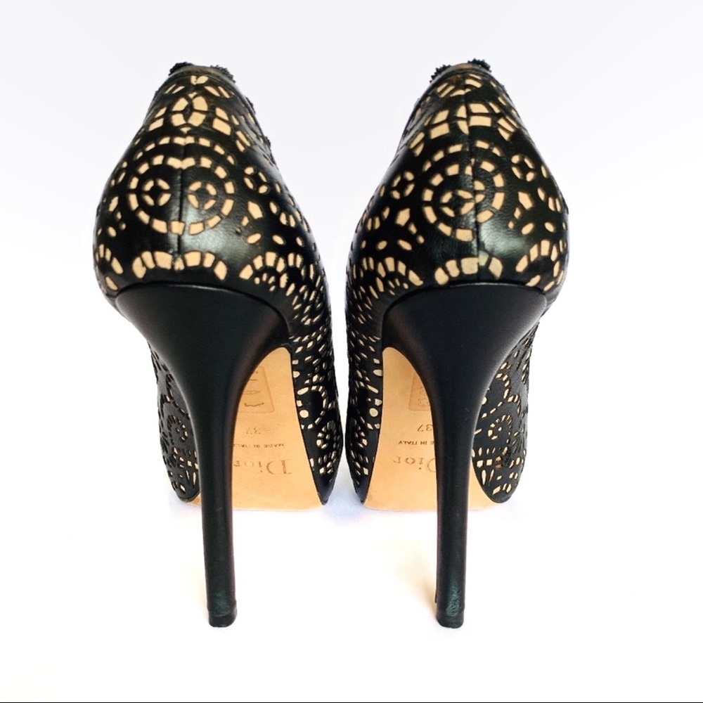 Dior Caprice Leather Lace/Blush Peep Toe Pump - 37 - Picture 4 of 6